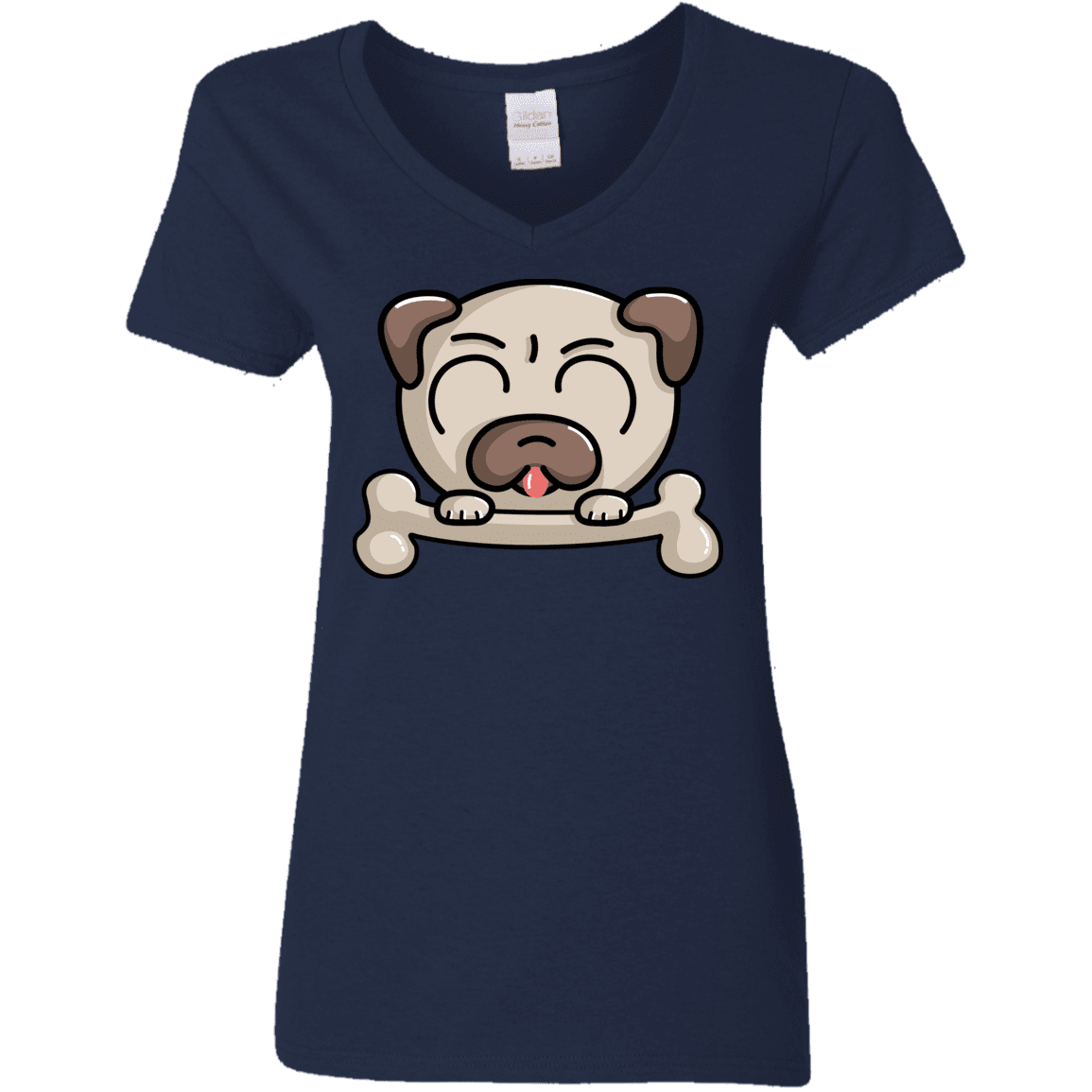 T-Shirts Navy / S Cute Pug and Bone Women's V-Neck T-Shirt