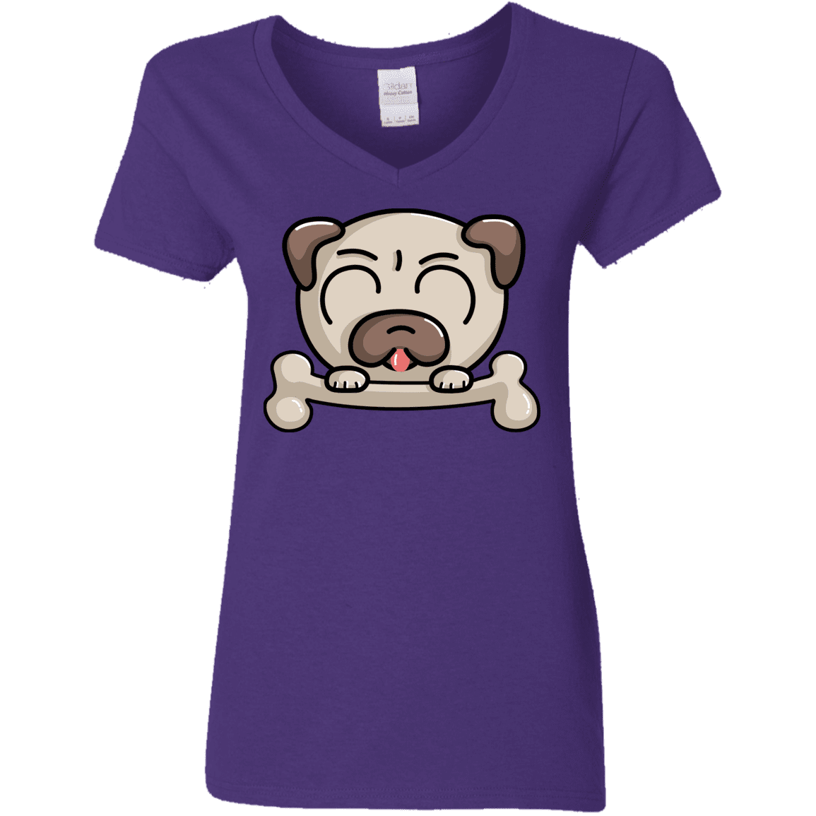 T-Shirts Purple / S Cute Pug and Bone Women's V-Neck T-Shirt