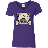 T-Shirts Purple / S Cute Pug and Bone Women's V-Neck T-Shirt