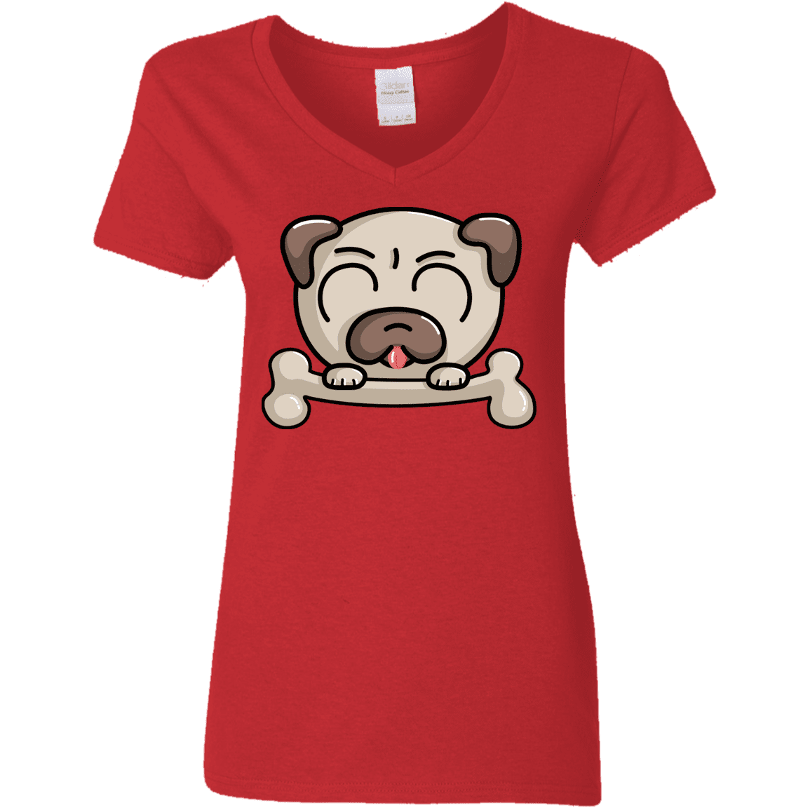 T-Shirts Red / S Cute Pug and Bone Women's V-Neck T-Shirt