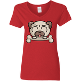 T-Shirts Red / S Cute Pug and Bone Women's V-Neck T-Shirt