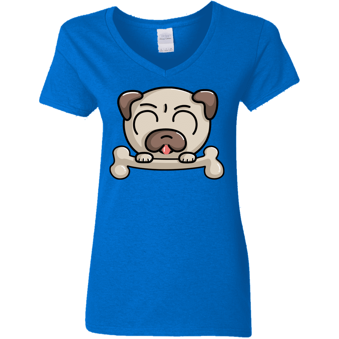 T-Shirts Royal / S Cute Pug and Bone Women's V-Neck T-Shirt