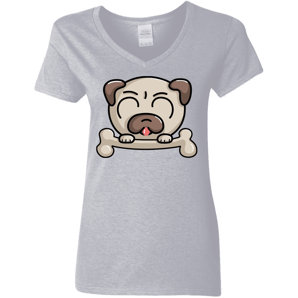 T-Shirts Sport Grey / S Cute Pug and Bone Women's V-Neck T-Shirt