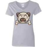 T-Shirts Sport Grey / S Cute Pug and Bone Women's V-Neck T-Shirt