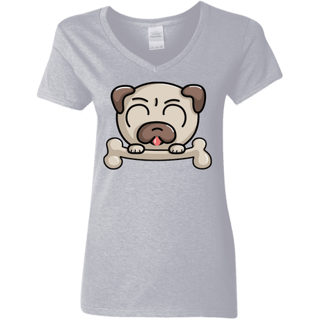 T-Shirts Sport Grey / S Cute Pug and Bone Women's V-Neck T-Shirt