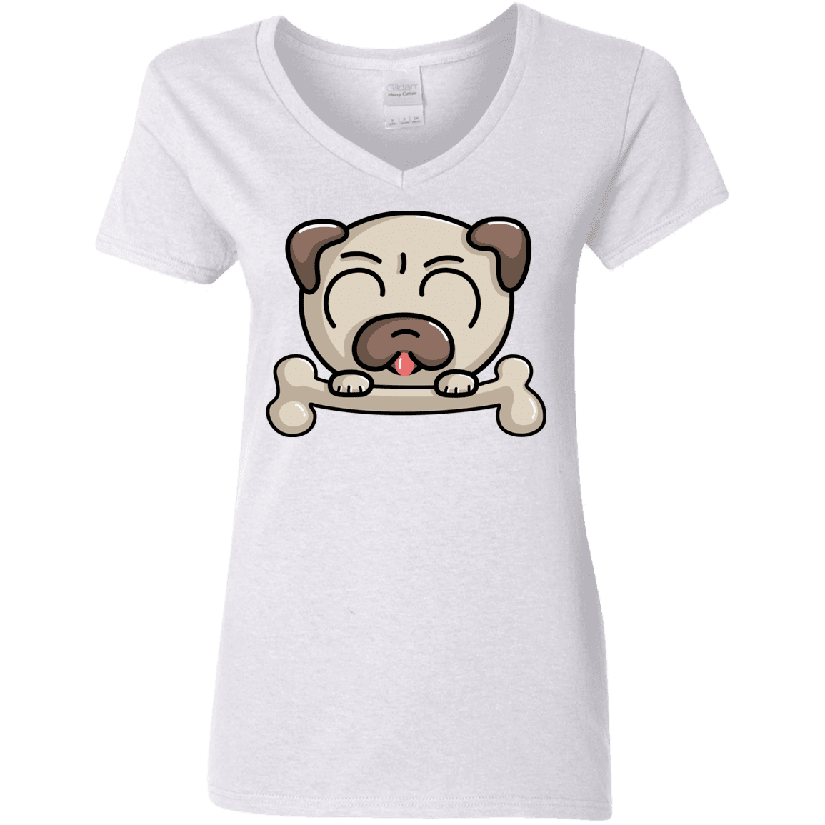 T-Shirts White / S Cute Pug and Bone Women's V-Neck T-Shirt