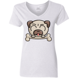 T-Shirts White / S Cute Pug and Bone Women's V-Neck T-Shirt