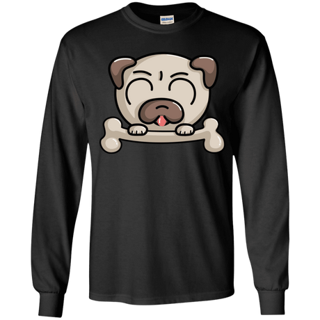 T-Shirts Black / YS Cute Pug and Bone Youth Long Sleeve T-Shirt