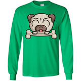 T-Shirts Irish Green / YS Cute Pug and Bone Youth Long Sleeve T-Shirt