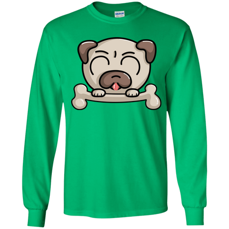 T-Shirts Irish Green / YS Cute Pug and Bone Youth Long Sleeve T-Shirt