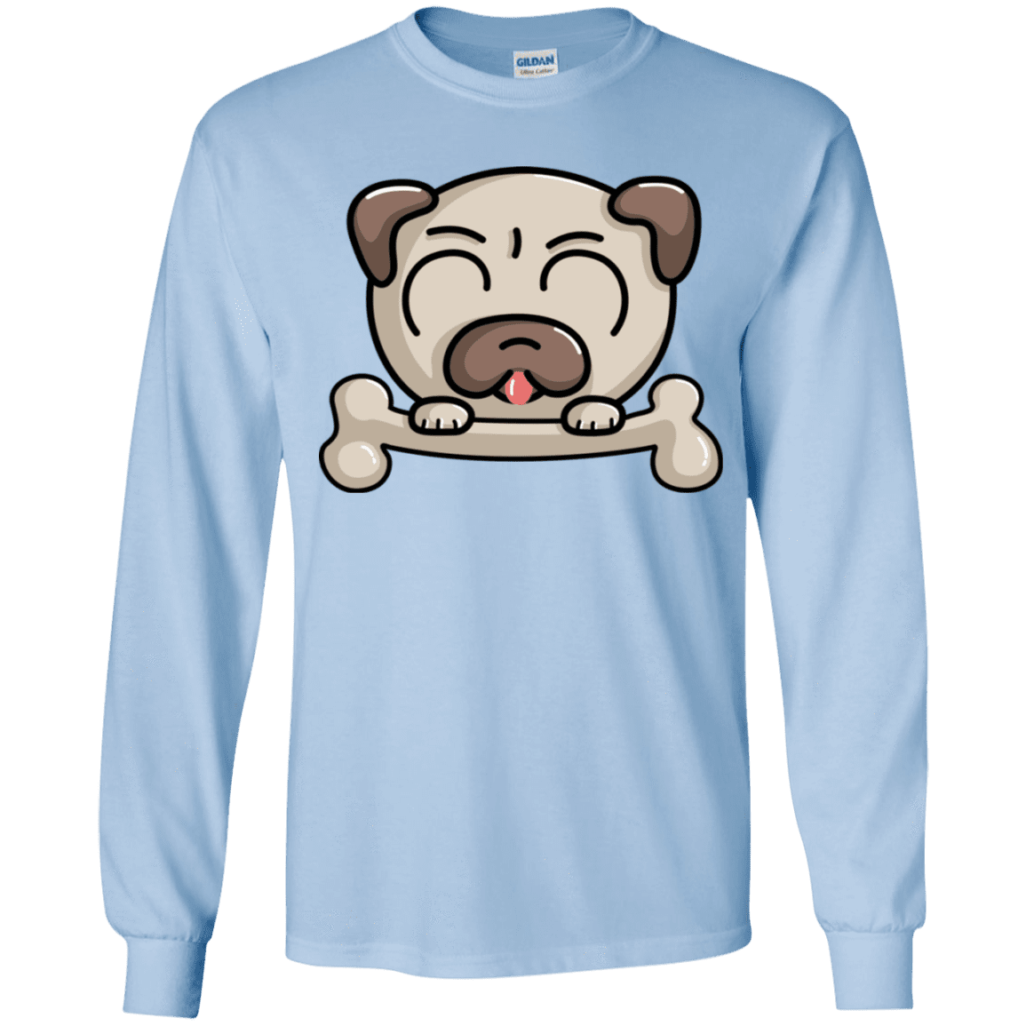 T-Shirts Light Blue / YS Cute Pug and Bone Youth Long Sleeve T-Shirt