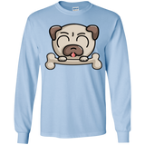 T-Shirts Light Blue / YS Cute Pug and Bone Youth Long Sleeve T-Shirt