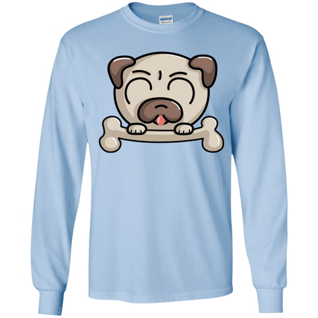 T-Shirts Light Blue / YS Cute Pug and Bone Youth Long Sleeve T-Shirt