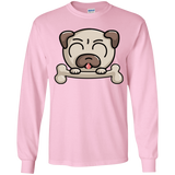 T-Shirts Light Pink / YS Cute Pug and Bone Youth Long Sleeve T-Shirt
