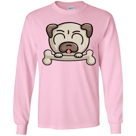 T-Shirts Light Pink / YS Cute Pug and Bone Youth Long Sleeve T-Shirt