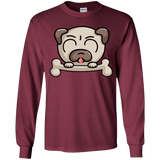 T-Shirts Maroon / YS Cute Pug and Bone Youth Long Sleeve T-Shirt