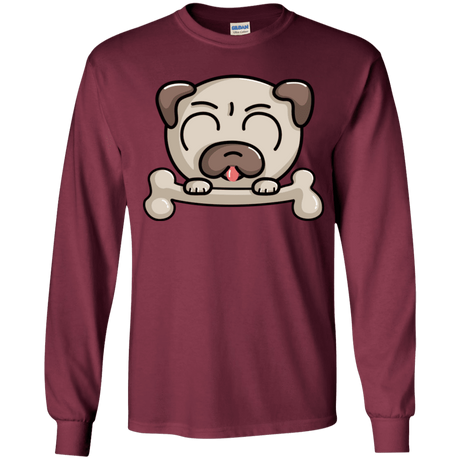 T-Shirts Maroon / YS Cute Pug and Bone Youth Long Sleeve T-Shirt