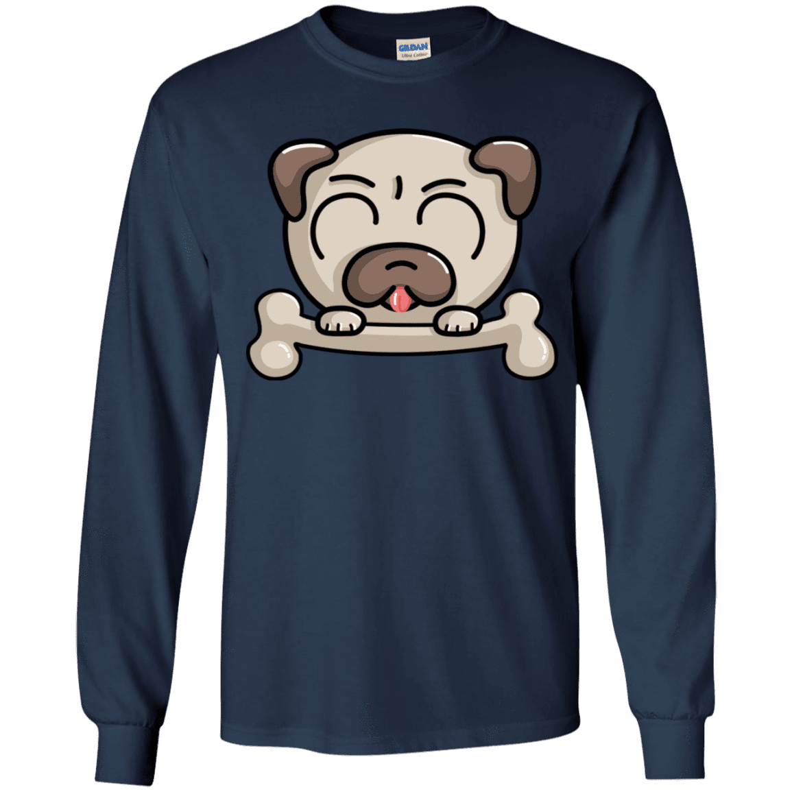 T-Shirts Navy / YS Cute Pug and Bone Youth Long Sleeve T-Shirt