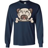T-Shirts Navy / YS Cute Pug and Bone Youth Long Sleeve T-Shirt