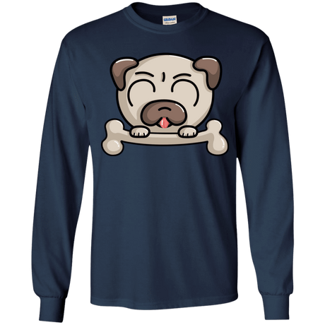 T-Shirts Navy / YS Cute Pug and Bone Youth Long Sleeve T-Shirt