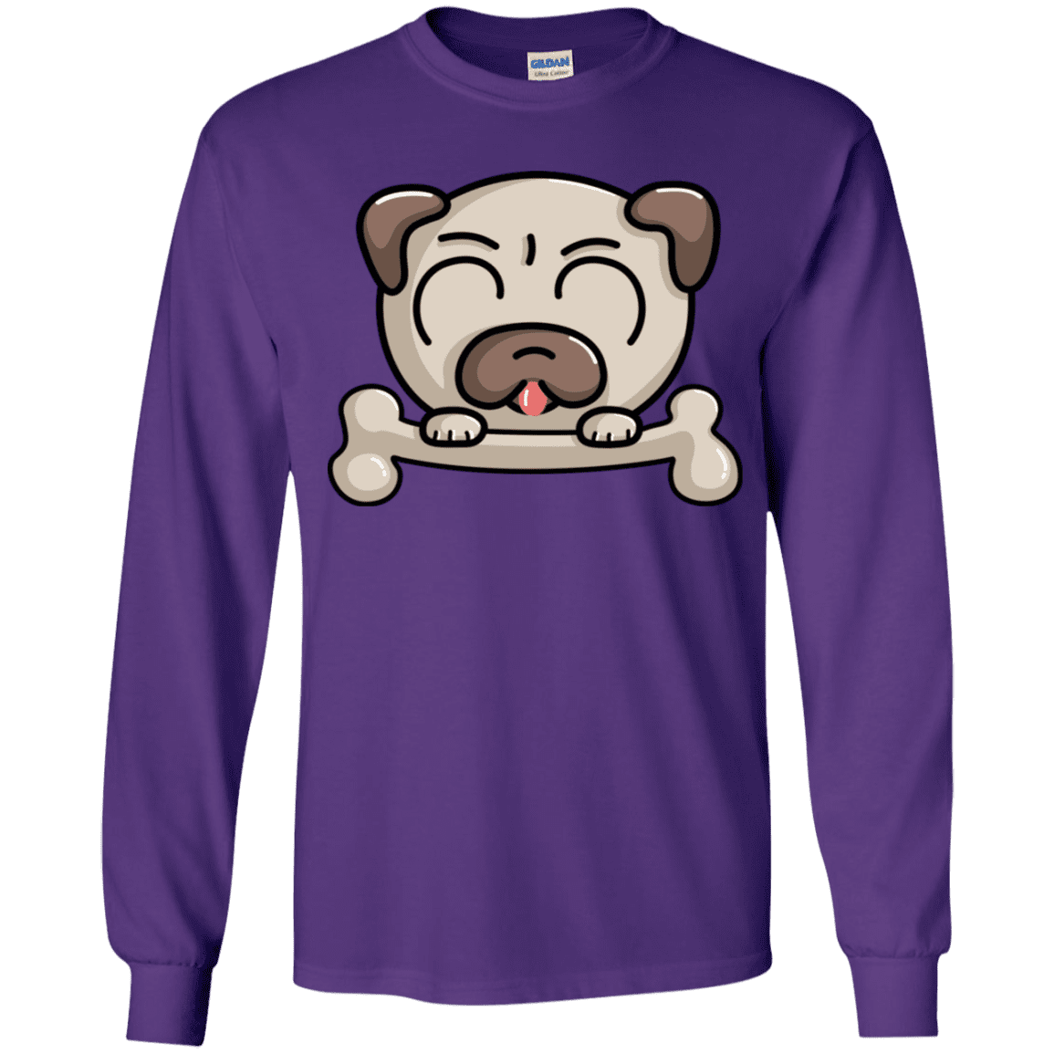 T-Shirts Purple / YS Cute Pug and Bone Youth Long Sleeve T-Shirt