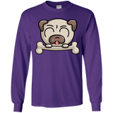 T-Shirts Purple / YS Cute Pug and Bone Youth Long Sleeve T-Shirt