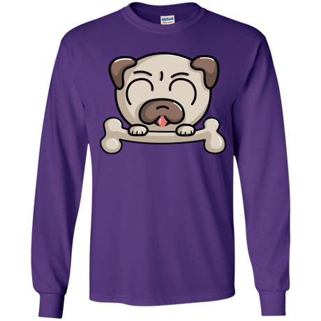 T-Shirts Purple / YS Cute Pug and Bone Youth Long Sleeve T-Shirt