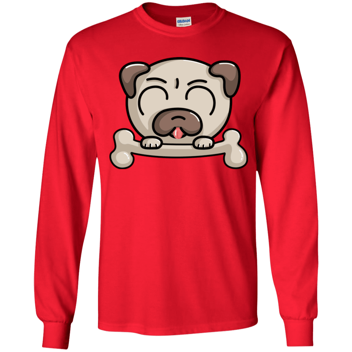 T-Shirts Red / YS Cute Pug and Bone Youth Long Sleeve T-Shirt
