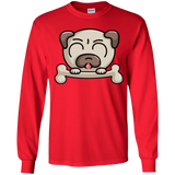 T-Shirts Red / YS Cute Pug and Bone Youth Long Sleeve T-Shirt