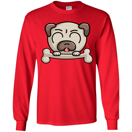 T-Shirts Red / YS Cute Pug and Bone Youth Long Sleeve T-Shirt