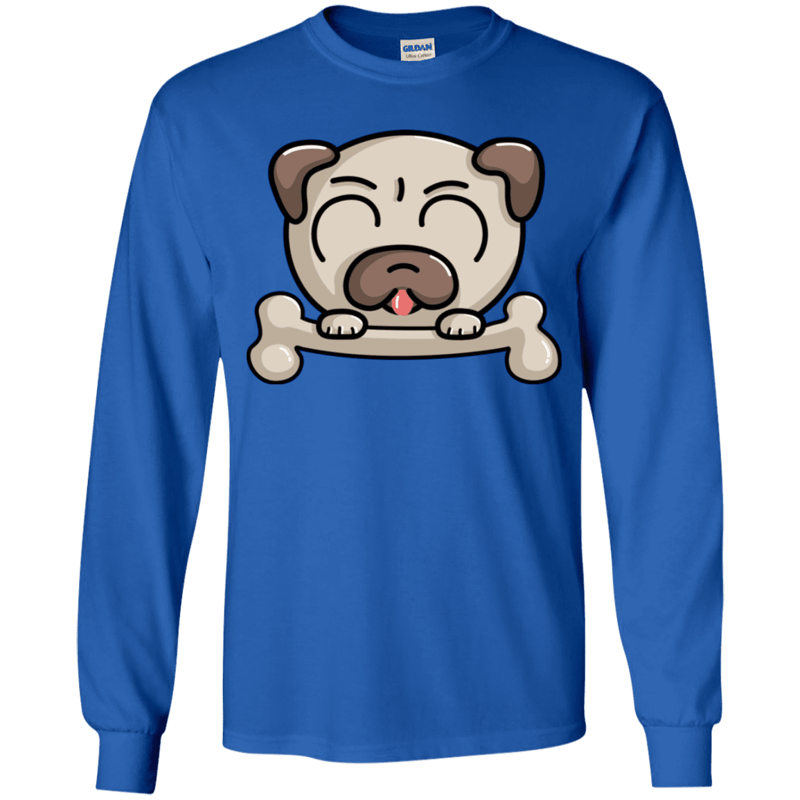 T-Shirts Royal / YS Cute Pug and Bone Youth Long Sleeve T-Shirt