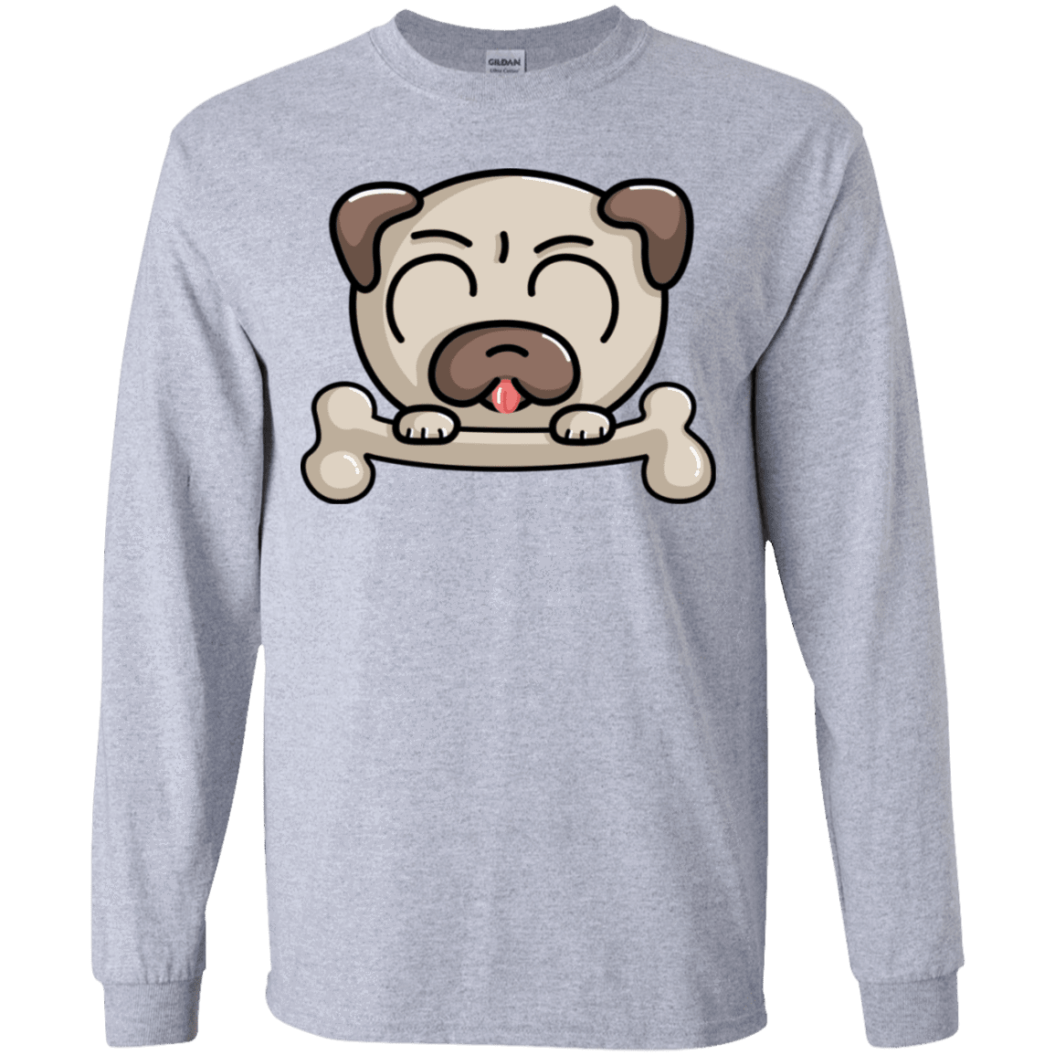 T-Shirts Sport Grey / YS Cute Pug and Bone Youth Long Sleeve T-Shirt