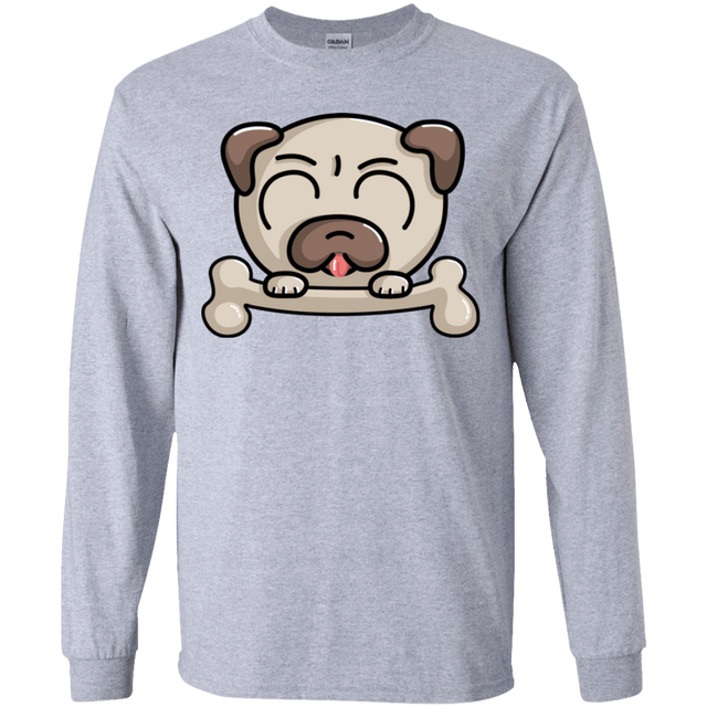T-Shirts Sport Grey / YS Cute Pug and Bone Youth Long Sleeve T-Shirt