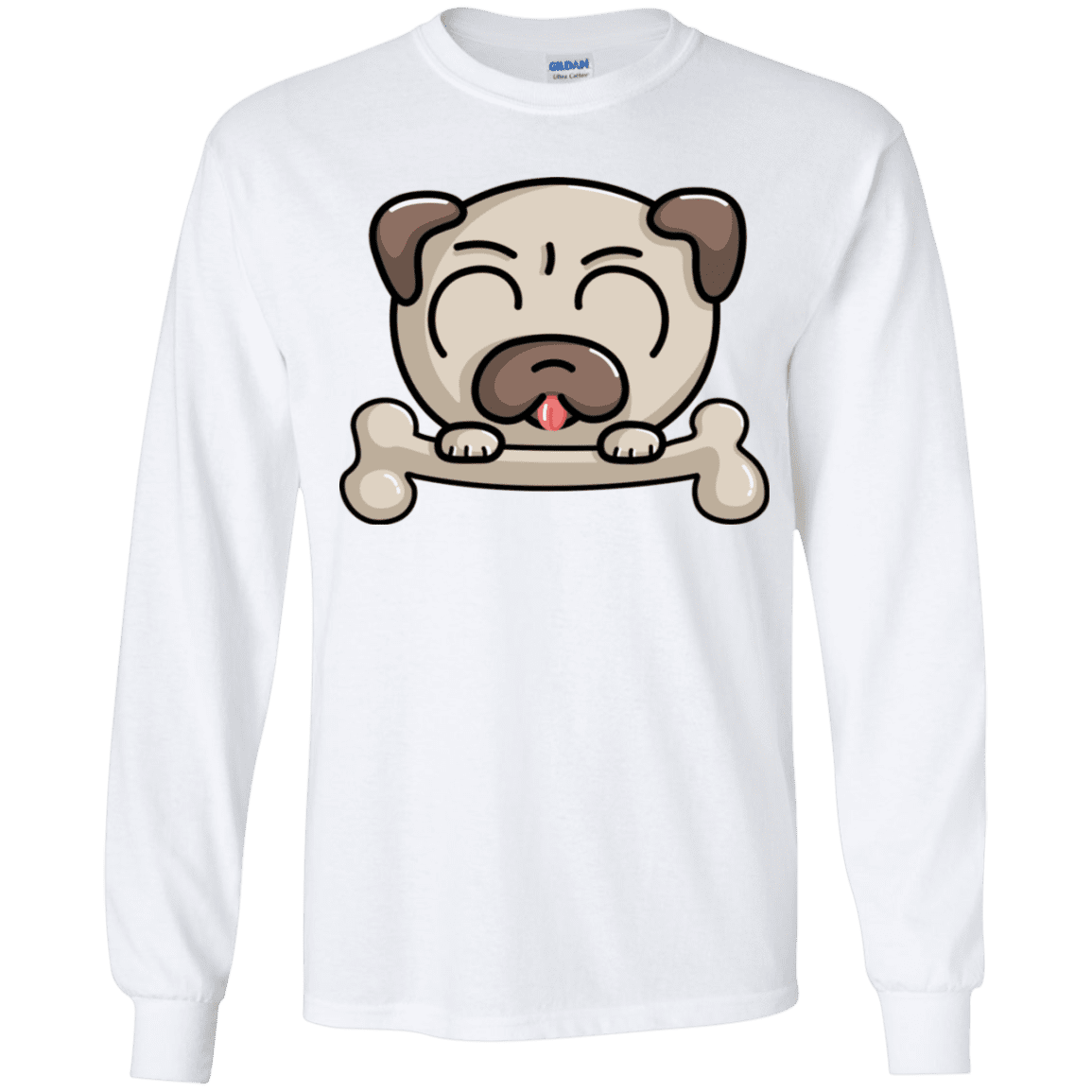 T-Shirts White / YS Cute Pug and Bone Youth Long Sleeve T-Shirt