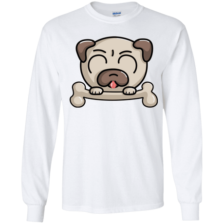 T-Shirts White / YS Cute Pug and Bone Youth Long Sleeve T-Shirt