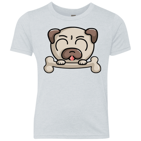T-Shirts Heather White / YXS Cute Pug and Bone Youth Triblend T-Shirt