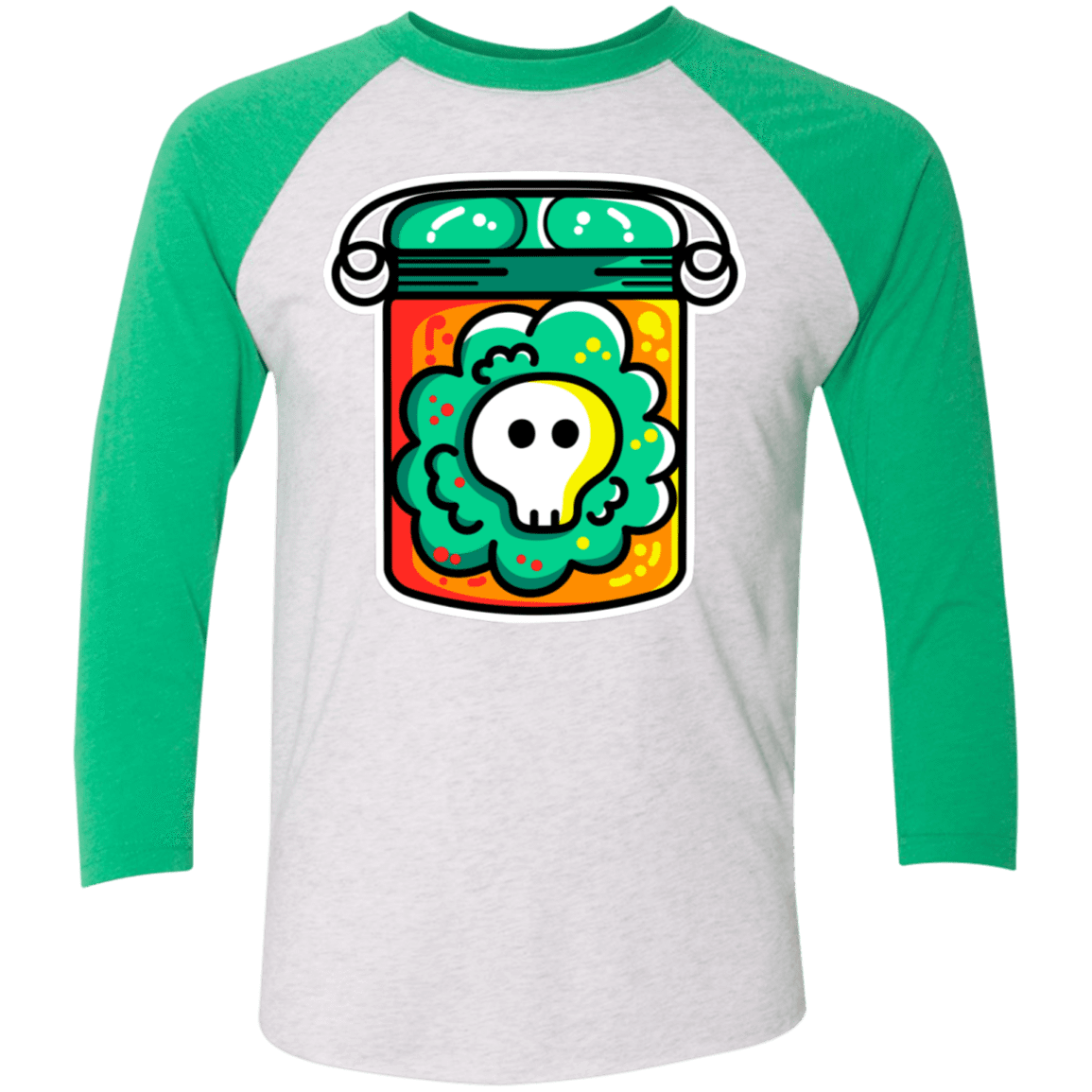 T-Shirts Heather White/Envy / X-Small Cute Skull In A Jar Men's Triblend 3/4 Sleeve