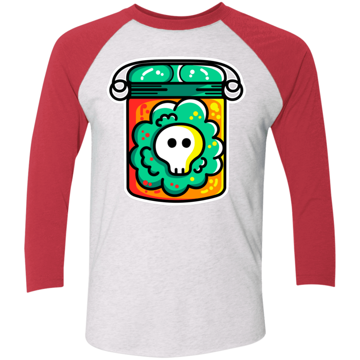 T-Shirts Heather White/Vintage Red / X-Small Cute Skull In A Jar Men's Triblend 3/4 Sleeve