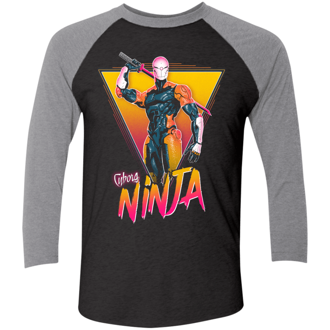 T-Shirts Vintage Black/Premium Heather / X-Small Cyborg Ninja Men's Triblend 3/4 Sleeve