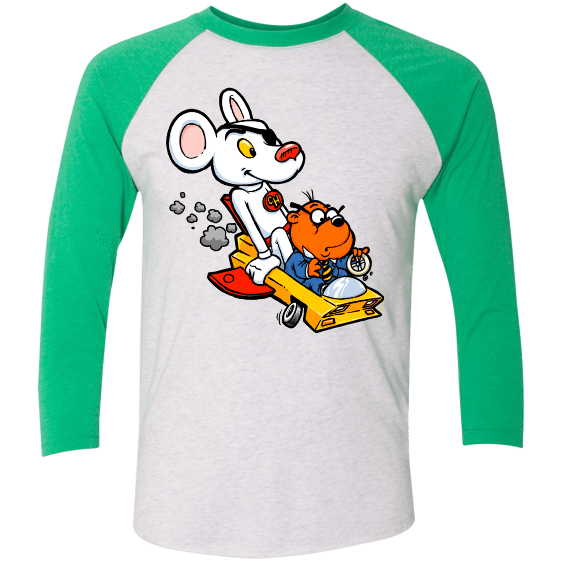 T-Shirts Heather White/Envy / X-Small Danger Mouse Men's Triblend 3/4 Sleeve