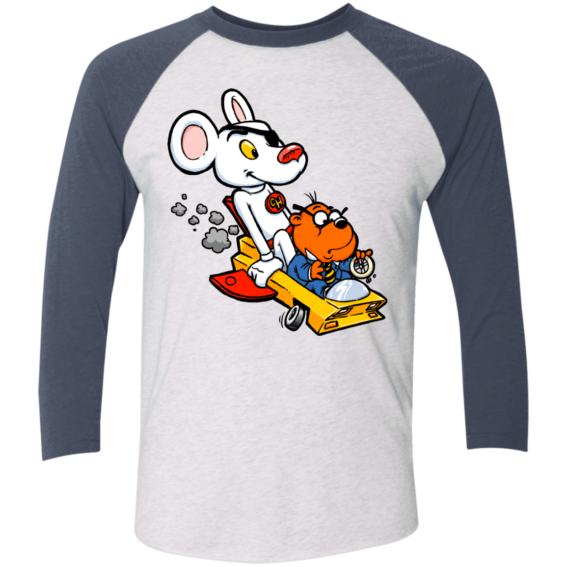 T-Shirts Heather White/Indigo / X-Small Danger Mouse Men's Triblend 3/4 Sleeve