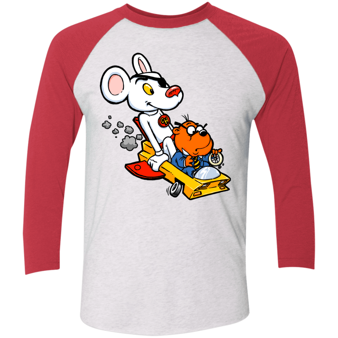 T-Shirts Heather White/Vintage Red / X-Small Danger Mouse Men's Triblend 3/4 Sleeve
