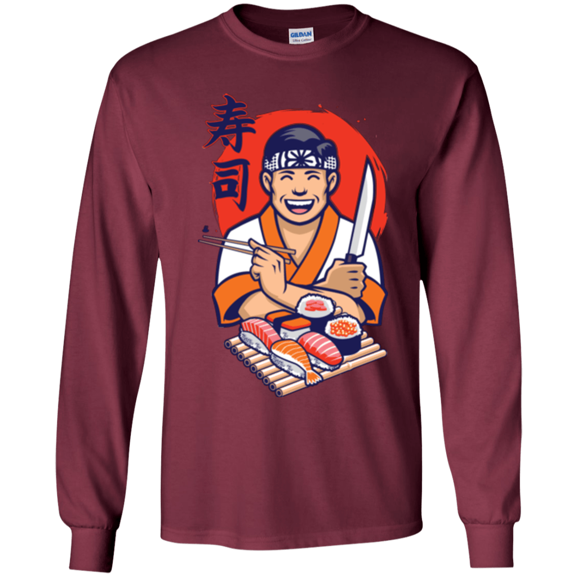 T-Shirts Maroon / YS DANIEL SAN SUSHI Youth Long Sleeve T-Shirt