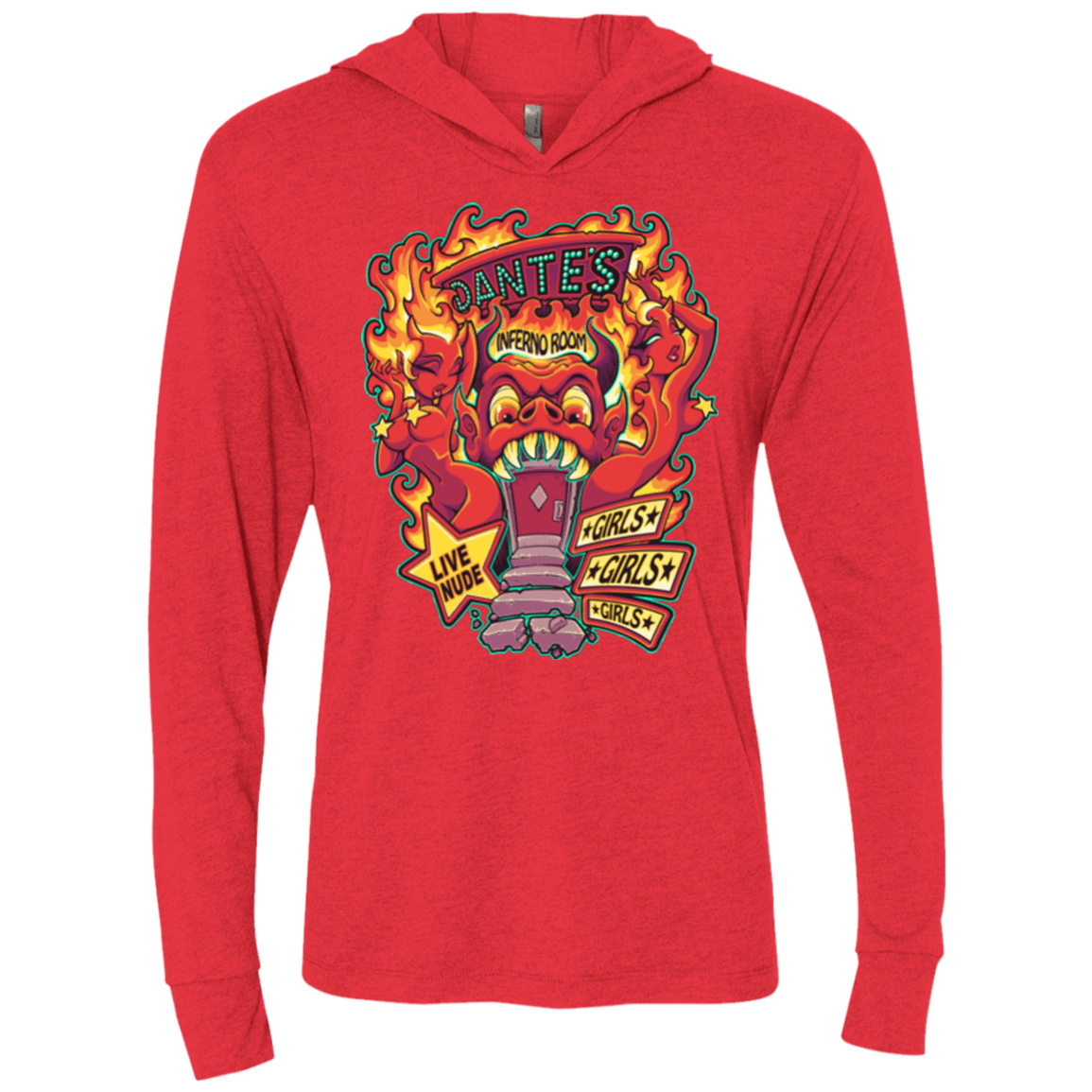 T-Shirts Vintage Red / X-Small Dantes Inferno Room Triblend Long Sleeve Hoodie Tee