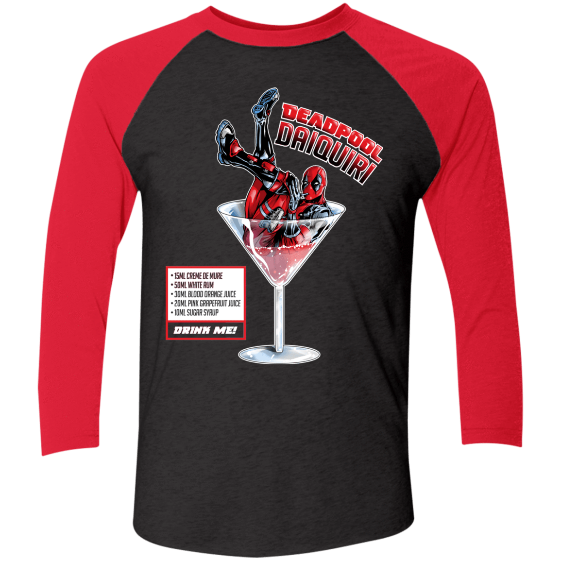 T-Shirts Vintage Black/Vintage Red / X-Small Deadpool Daiquiri Men's Triblend 3/4 Sleeve