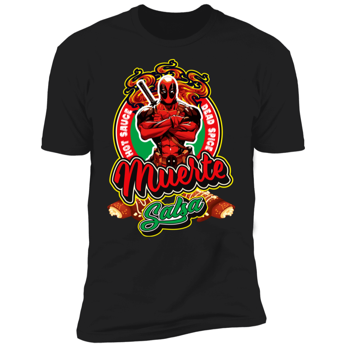 red and black sauce shirt