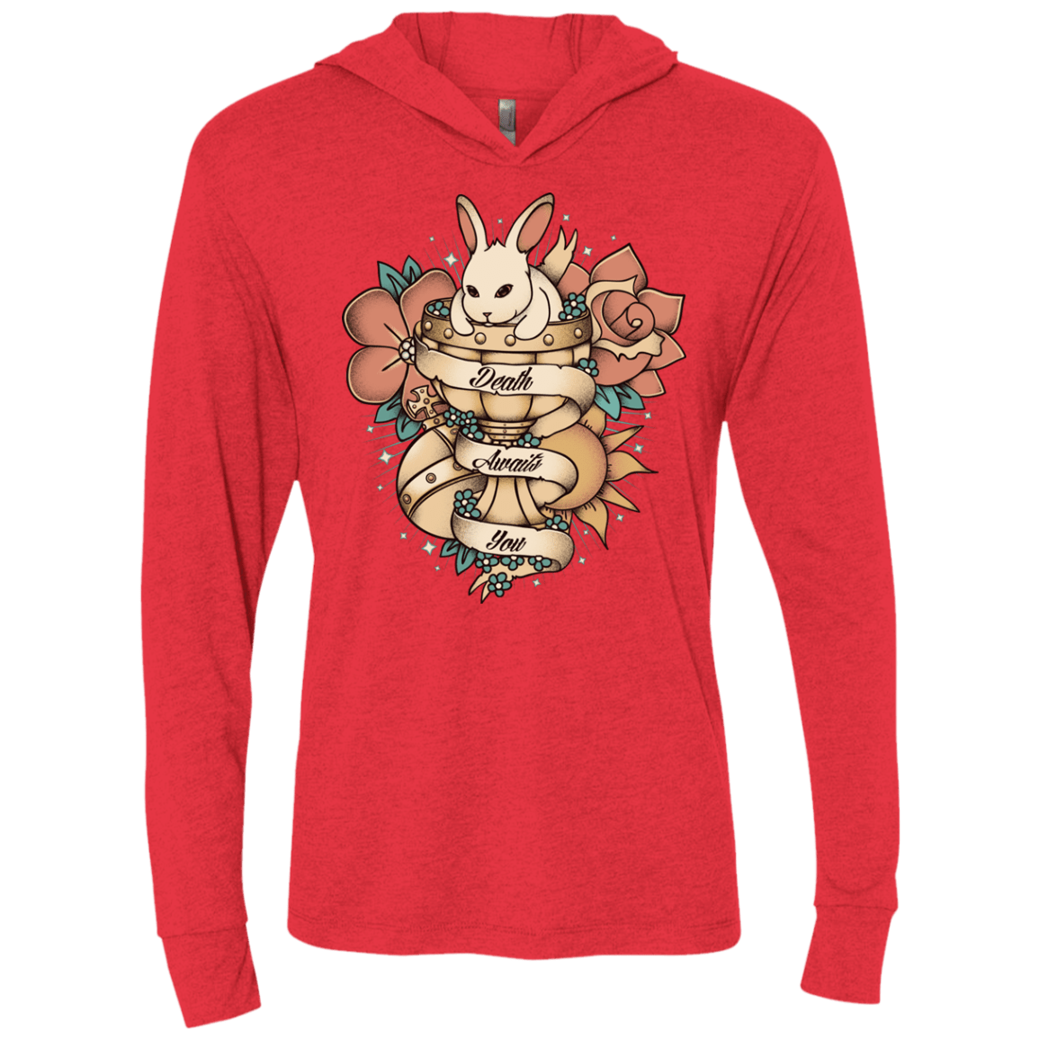 T-Shirts Vintage Red / X-Small Death Awaits You Triblend Long Sleeve Hoodie Tee