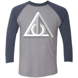 T-Shirts Premium Heather/ Vintage Navy / X-Small Deathly Impossible Hallows Men's Triblend 3/4 Sleeve