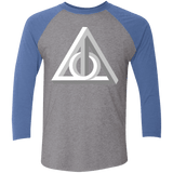 T-Shirts Premium Heather/ Vintage Royal / X-Small Deathly Impossible Hallows Men's Triblend 3/4 Sleeve
