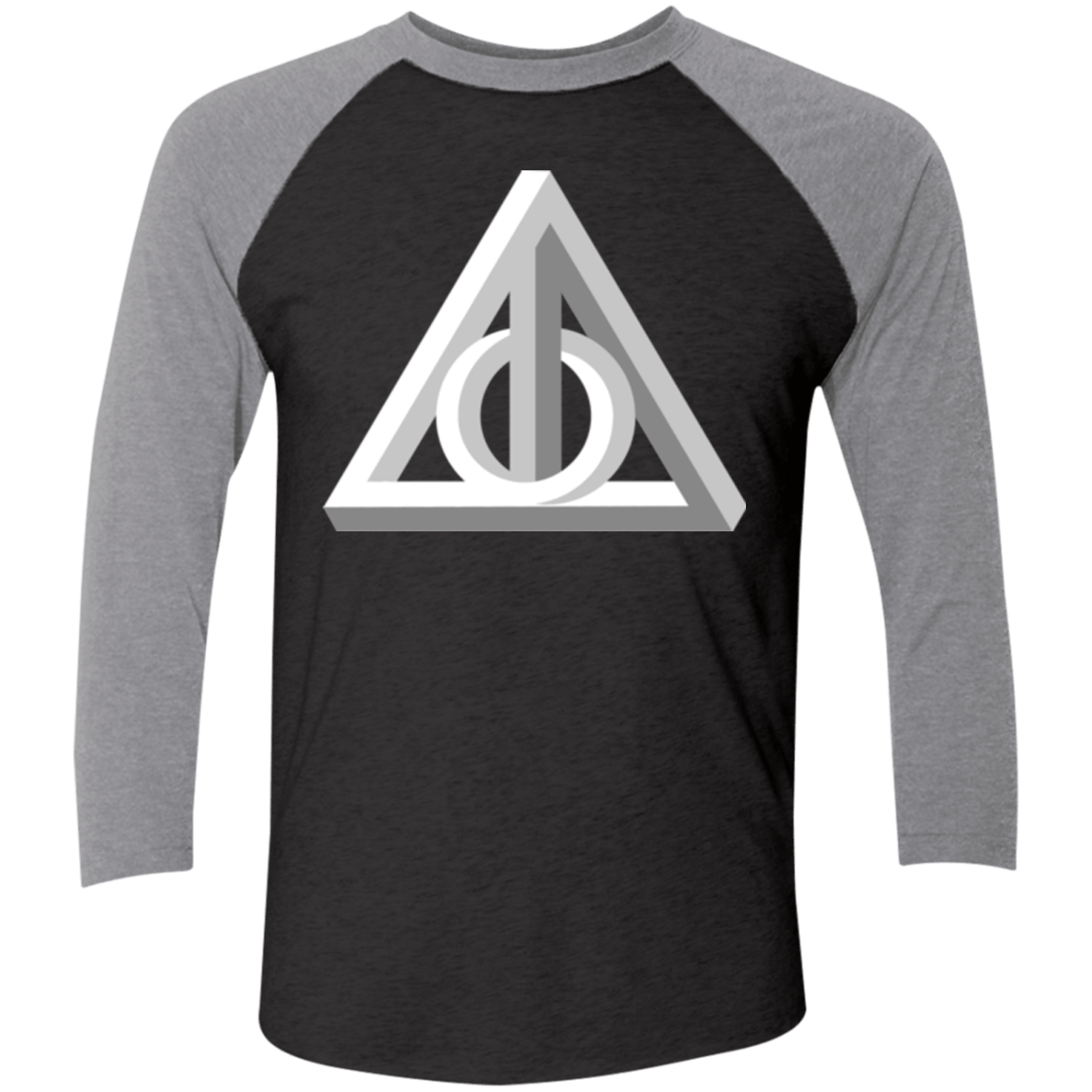 T-Shirts Vintage Black/Premium Heather / X-Small Deathly Impossible Hallows Men's Triblend 3/4 Sleeve
